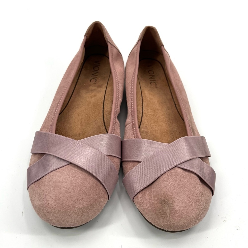 VIONIC Maria Ballet Flats 8.5 Suede Leather Blush Pink Slip On Comfort Flat Shoe - Picture 2 of 9